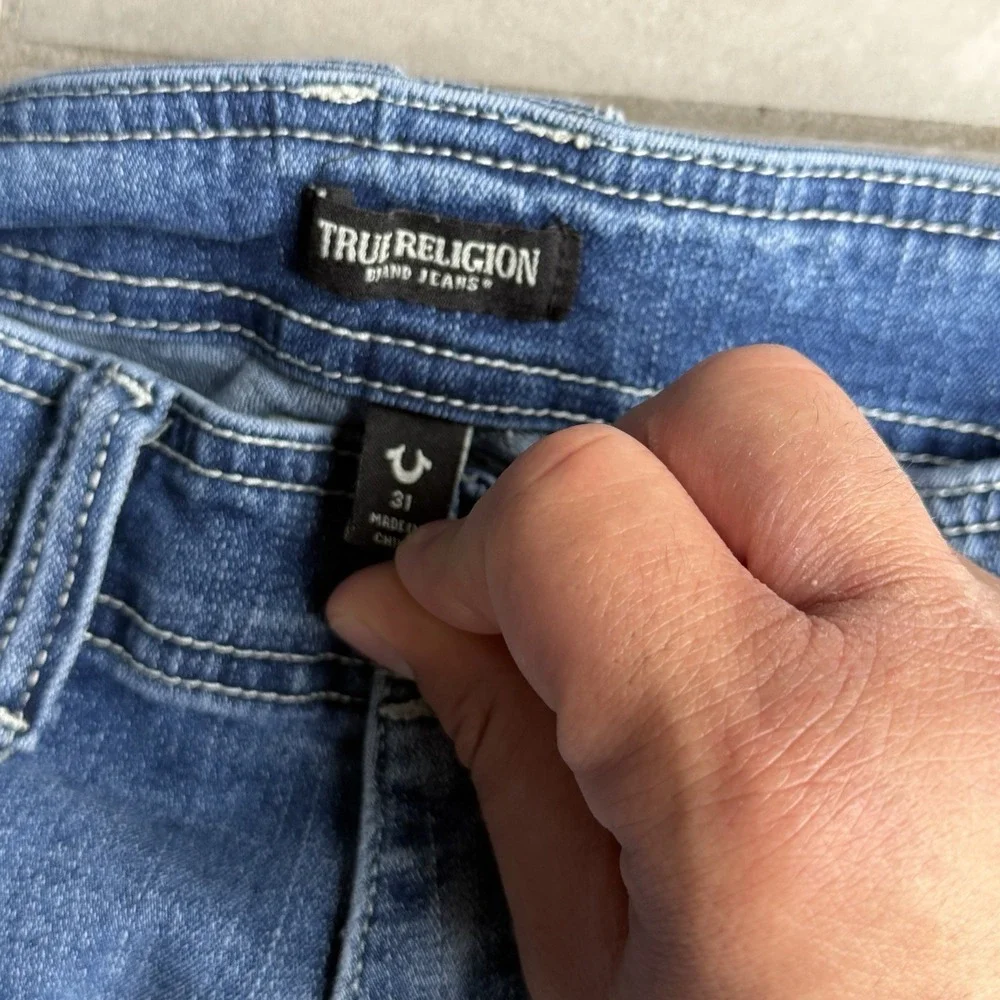 True Religion Cargo Carpenter Denim Jeans Size 31 Blue Zip 5-Pocket Women Y2K